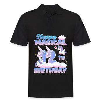 Happy Magical 12th Birthday Einhorn Pony - Männer Poloshirt - Schwarz - Vorne - Kai (181cm)