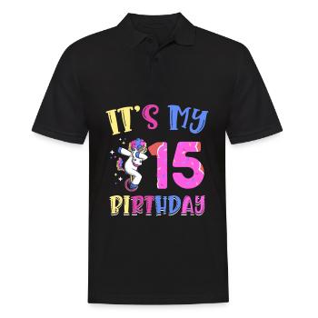 C’est mon 15e anniversaire Dabbing Unicorn Pony - Polo Homme - noir - Devant - Kai (181cm)