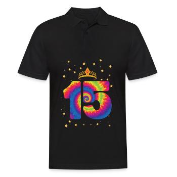 15. Geburtstag Krone | Tie Dye Themed Geburtstag | - Männer Poloshirt - Schwarz - Vorne - Kai (181cm)