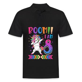 Boom!! Ich Bin 8, Buntes Lustiges Einhorn 8. - Männer Poloshirt - Schwarz - Vorne - Kai (181cm)