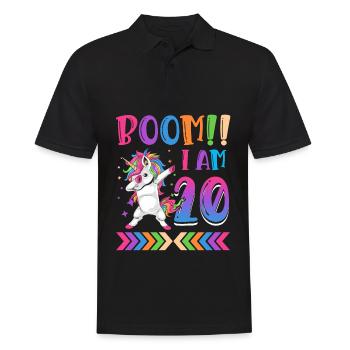 Boom!! Ich Bin 20, Buntes Lustiges Einhorn 20. - Men's Polo Shirt - black - Front - Kai (181cm)