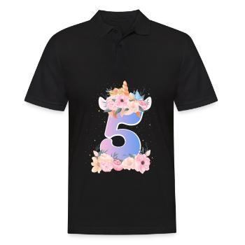 5 Einhorn Krone Niedlicher Blumenstrauß Zum 5. - Männer Poloshirt - Schwarz - Vorne - Kai (181cm)