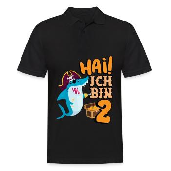 Hai! Ich Bin 2 Einäugige Piratenhaie 2. Geburtstag - Männer Poloshirt - Schwarz - Vorne - Kai (181cm)