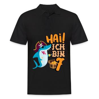 Hai! Ich Bin 7 Einäugiger Piraten Hai 7. - Männer Poloshirt - Schwarz - Vorne - Kai (181cm)