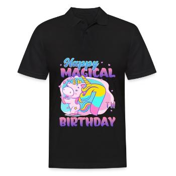 Joyeux 7ème anniversaire Licorne - Polo Homme - noir - Devant - Kai (181cm)