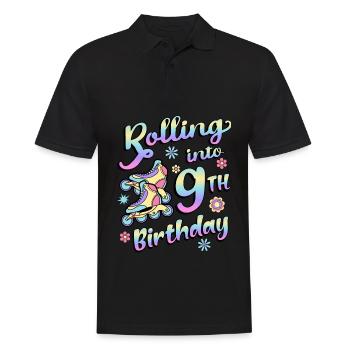 Rolling Into 9th Geburtstag Roller Skater Inline - Männer Poloshirt - Schwarz - Vorne - Kai (181cm)