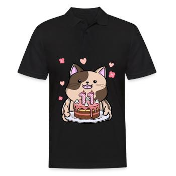 Un chat potelé tient un gâteau d’anniversaire 11. - Polo Homme - noir - Devant - Kai (181cm)