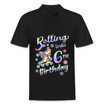 Rolling Into 6th Birthday Roller Skater Inline - Men's Polo Shirt - black - Front - Kai (181cm)