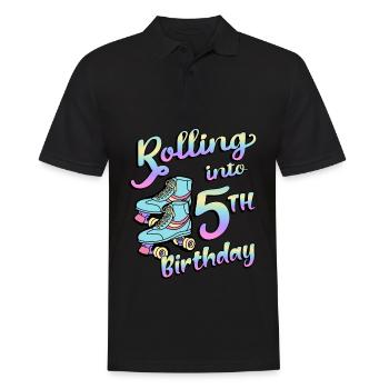 Rolling Into 5th Birthday Quad Skater Rollschuhe - Männer Poloshirt - Schwarz - Vorne - Kai (181cm)