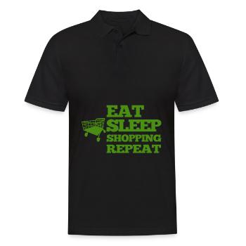 Einkaufen - Essen - Schlafen - Nochmal - Männer Poloshirt - Schwarz - Vorne - Kai (181cm)