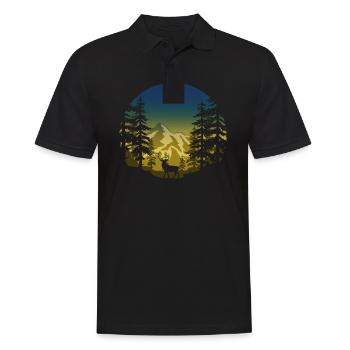 Cerf dans la forêt (rond / bleu-jaune) - Polo Homme - noir - Devant - Kai (181cm)