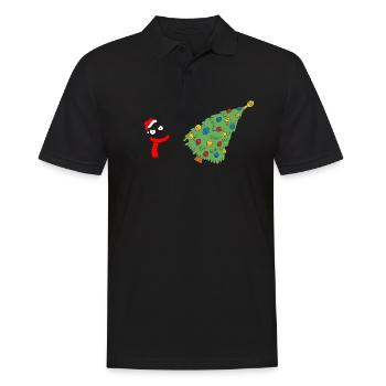 Drôle de chat noir poussant l’arbre de Noël sur le chat - Polo Homme - noir - Devant - Kai (181cm)
