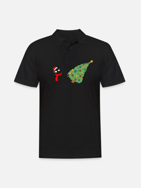 Lustige schwarze Katze schiebt Weihnachtsbaum über Katze - Männer Poloshirt - Schwarz