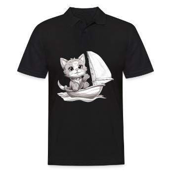 Sailing cat on dinghy - Men's Polo Shirt - black - Front - Kai (181cm)
