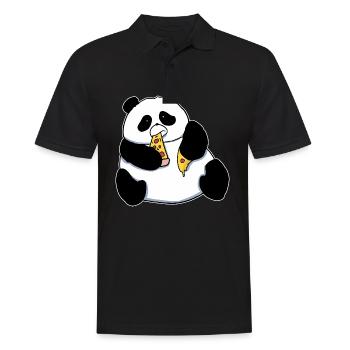 Fat Panda Bear Eating Pizza Funny Comic Style - Men's Polo Shirt - black - Front - Kai (181cm)