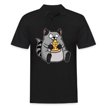 Fat Raccoon Eating Pizza Funny Comic Style - Men's Polo Shirt - black - Front - Kai (181cm)