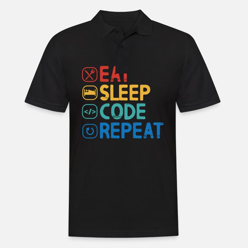 Répéter le code Eat Sleep - Polo Homme - noir