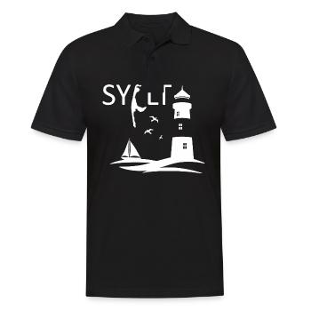 A lighthouse with seagulls and island map of Sylt - Men's Polo Shirt - black - Front - Kai (181cm)