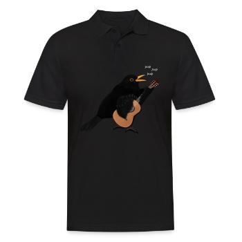 Amsel singt mit Gitarre Vogel Vogelfreund - Männer Poloshirt - Schwarz - Vorne - Kai (181cm)