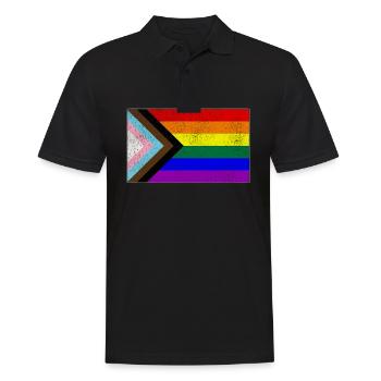 Distressed Progress LGBTQ Pride Flagge - Männer Poloshirt - Schwarz - Vorne - Kai (181cm)