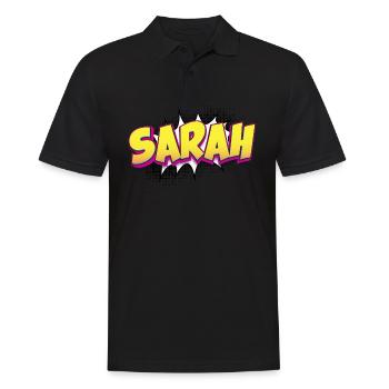 Sarah Benutzerdefinierter Name Comic-Buch-Stil Pop-Art, Sarah - Männer Poloshirt - Schwarz - Vorne - Kai (181cm)
