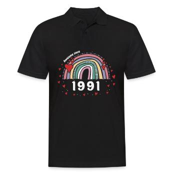 Awesome 1991 - 32nd Birthday w/ Cute Vintage - Men's Polo Shirt - black - Front - Kai (181cm)