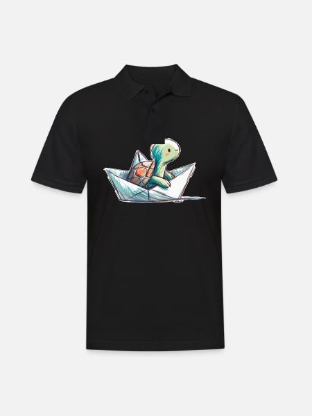 Schildkröte in Papierboot - Männer Poloshirt - Schwarz