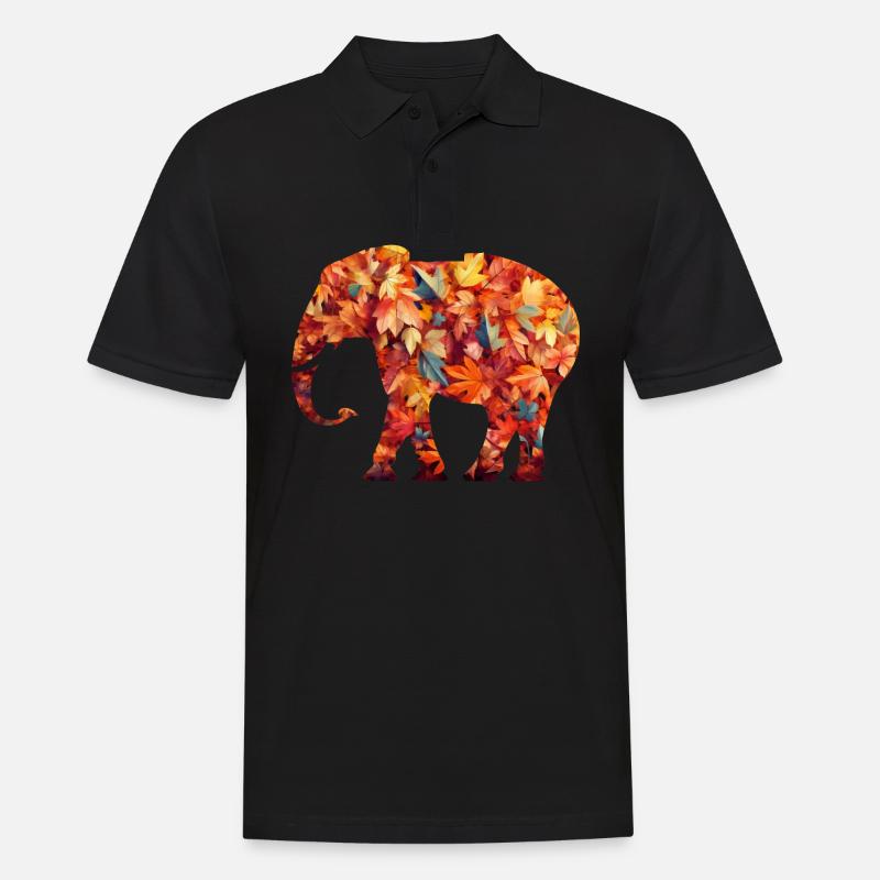 Éléphant dans les feuilles d’automne - Polo Homme - noir