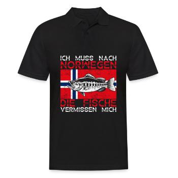 Ich muss nach NORWEGEN - Fische vermissen mich Ges - Männer Poloshirt - Schwarz - Vorne - Kai (181cm)