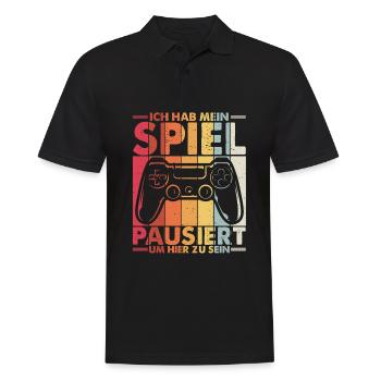 Ich Habe Mein Spiel Pausiert Um Hier Zu Sein Spiel - Männer Poloshirt - Schwarz - Vorne - Kai (181cm)