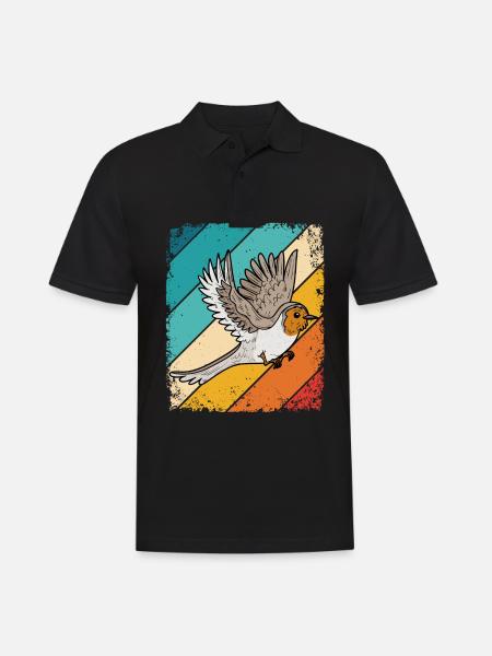 Rotkehlchen Vogelfreund Vogelfan Retro Natur Liebh - Männer Poloshirt - Schwarz