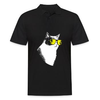 Katze Sonnenbrille Party Kätzchen Katzenliebe Katz - Männer Poloshirt - Schwarz - Vorne - Kai (181cm)