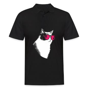 Katze Sonnenbrille Kätzchen Katzenliebe Katzenlieb - Männer Poloshirt - Schwarz - Vorne - Kai (181cm)