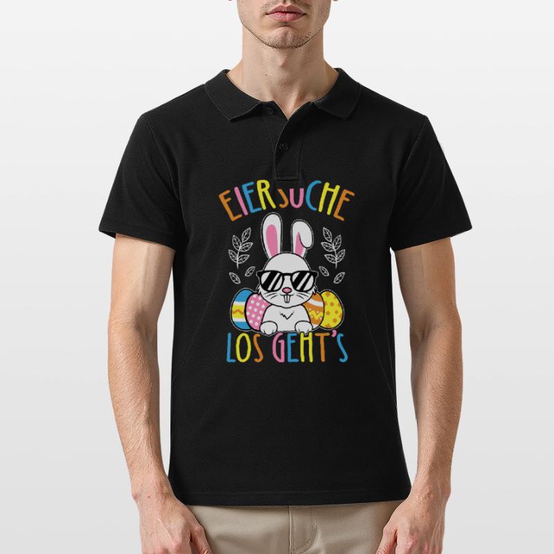 Egg Hunt Let's Go Easter Easter Bunny Easter Eggs Ki Men's Polo Shirt