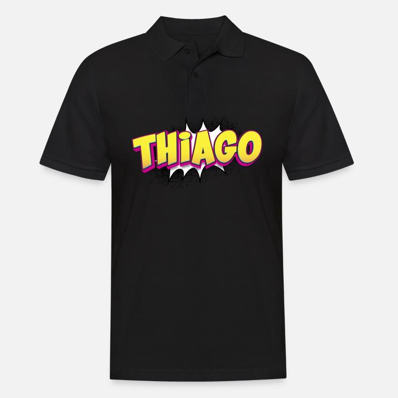 Thiago benutzerdefinierter Name Comic-Buch-Stil Pop-Art, - Männer Poloshirt - Schwarz