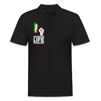 Woman, Life, Freedom | Free Iran! | Mit Flagge - Männer Poloshirt - Schwarz - Vorne - Kai (181cm)