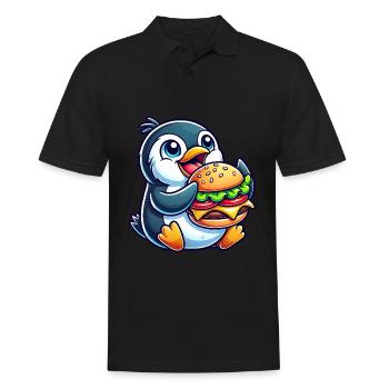 Skurriler Pinguin mit Hamburger lustig Chibi - Männer Poloshirt - Schwarz - Vorne - Kai (181cm)
