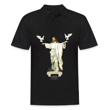 Jesus Christus mit Friedenstauben, Liebe-Hoffnung - Männer Poloshirt - Schwarz - Vorne - Kai (181cm)