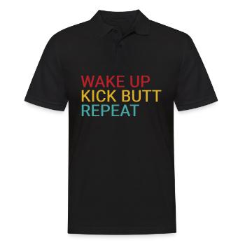 Wach auf. Tritt in den Hintern. Wiederholen - Männer Poloshirt - Schwarz - Vorne - Kai (181cm)