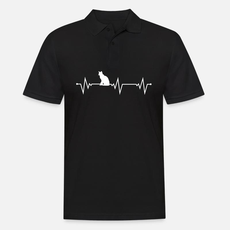 Herzschlag Katze - Männer Poloshirt - Schwarz