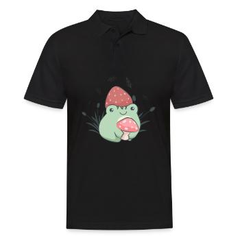 Cottagecore Aesthetic Frog Strawberry Hat Mushroom - Men's Polo Shirt - black - Front - Kai (181cm)