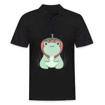 Cottagecore Aesthetic Kawaii grenouille chapeau fraises - Polo Homme - noir - Devant - Kai (181cm)