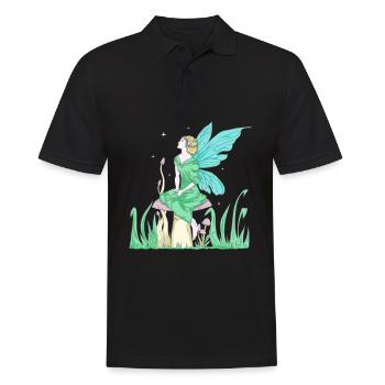 Fairycore Aesthetic Elf Fairy on a mushroom - Men's Polo Shirt - black - Front - Kai (181cm)