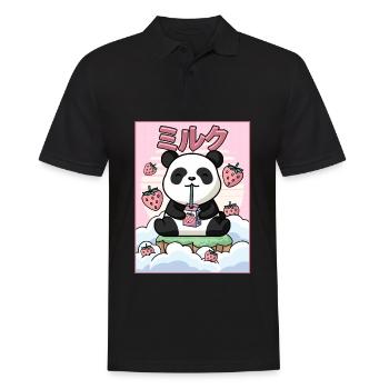 Japanese Aesthetic Kawaii Panda Bär Erdbeermilch G - Männer Poloshirt - Schwarz - Vorne - Kai (181cm)
