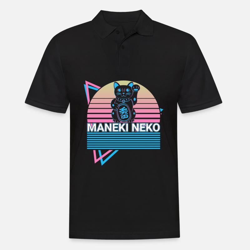 Maneki Neko Katze Retro Geschenk - Männer Poloshirt - Schwarz