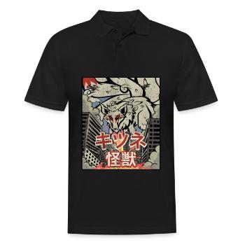 Kaiju Kitsune Neunschwänziger Fuchs Kanagawa Welle - Männer Poloshirt - Schwarz - Vorne - Kai (181cm)