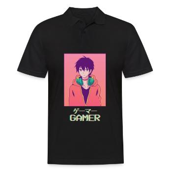 Gamer Anime Junge Japanisch Vaporwave Ästhetisches - Männer Poloshirt - Schwarz - Vorne - Kai (181cm)