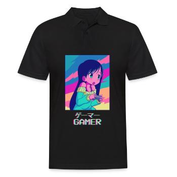 Gamer Anime Girl Japanisch Vaporwave Ästhetisches - Männer Poloshirt - Schwarz - Vorne - Kai (181cm)