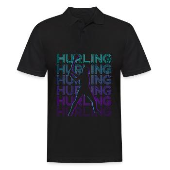 Hurling Spieler Retro - Männer Poloshirt - Schwarz - Vorne - Kai (181cm)