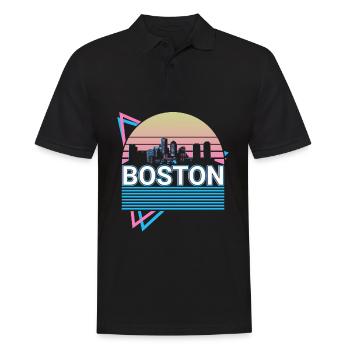 Boston City Skyline Cityscape Retro - Men's Polo Shirt - black - Front - Kai (181cm)